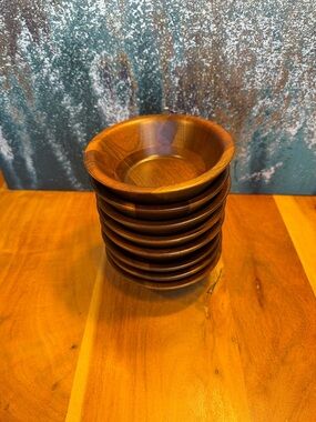 Vintage Mid Century Modern Vermillion Real Walnut Wood Bowls Set of Eight 6” USA
